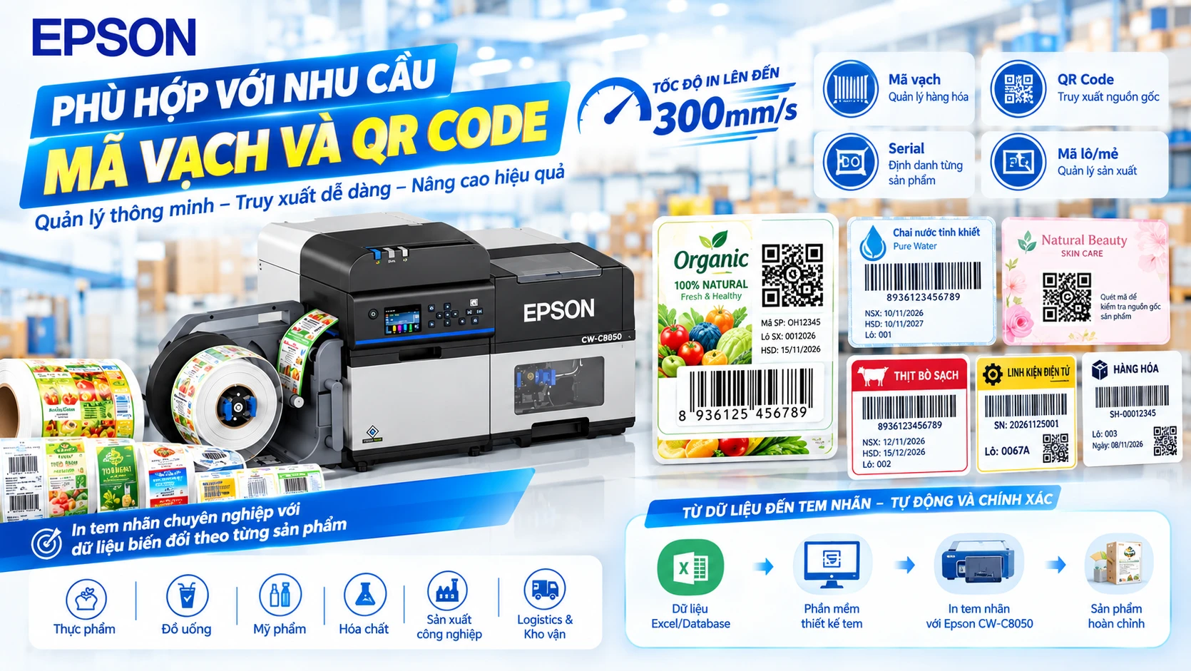 epson CW-C8050 in mã vạch, QR code