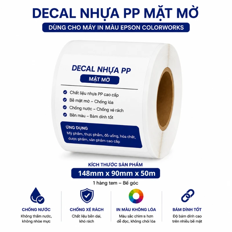 Decal nhựa PP mặt mờ khổ 148x90mm x 50m dùng cho Epson ColorWorks | Phúc Cơ