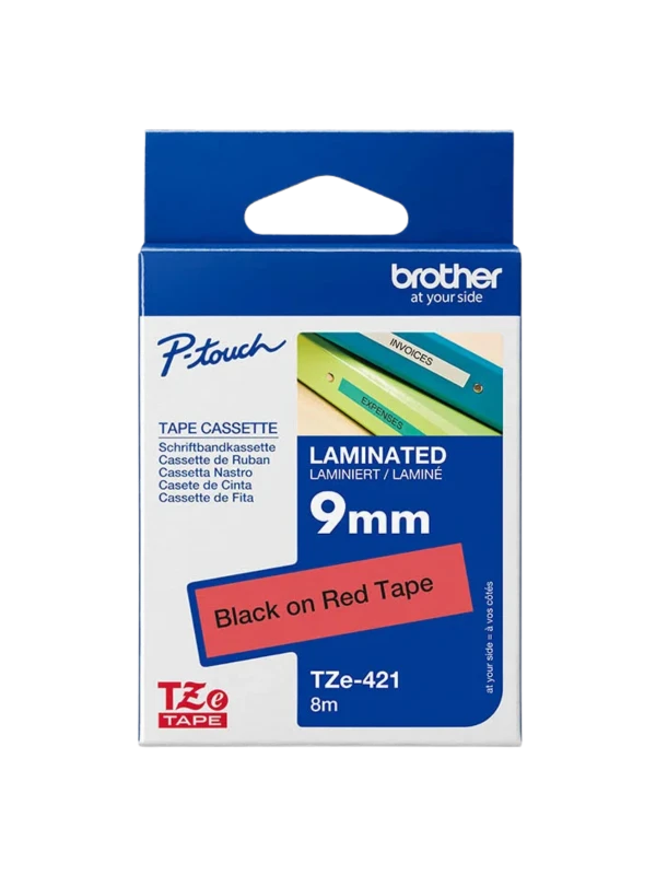 Brother Tze-421, Khổ 9Mm, Dài 8M, Black On Red, Chống Thấm Nước