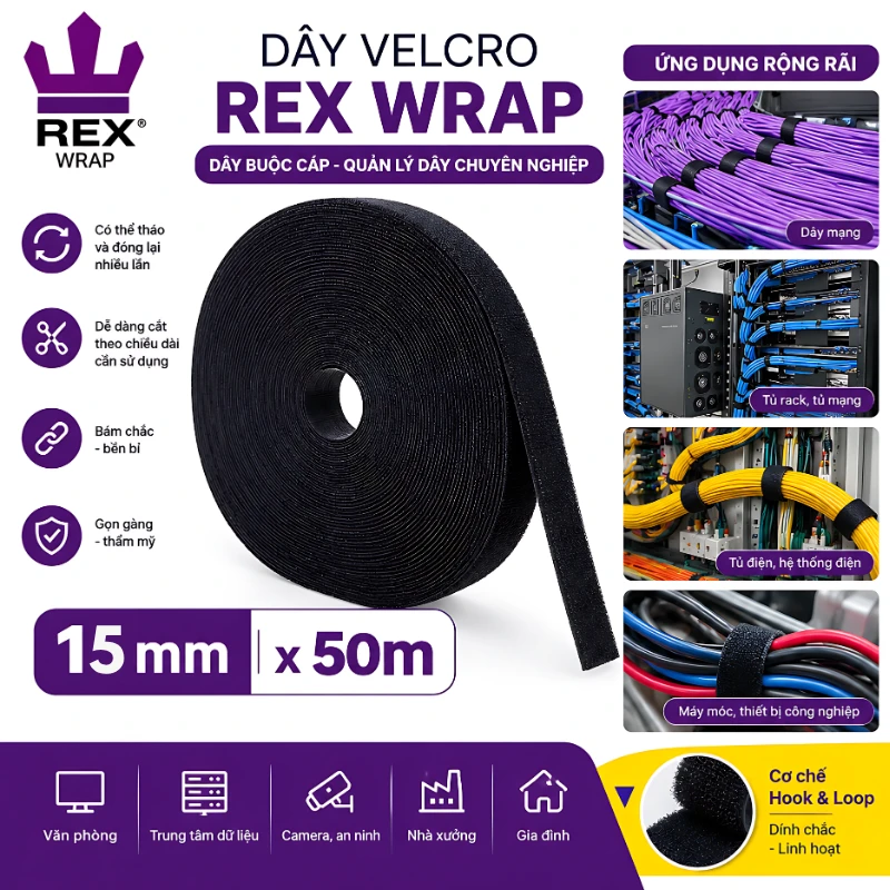 Dây Velcro Rex Wrap 15Mm X 50M