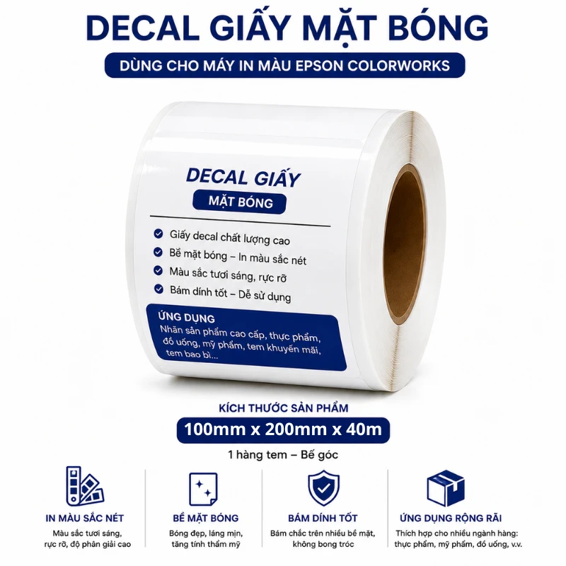 Decal Giấy Mặt Bóng Khổ 100X200Mm X 40M Dùng Cho Epson Colorworks