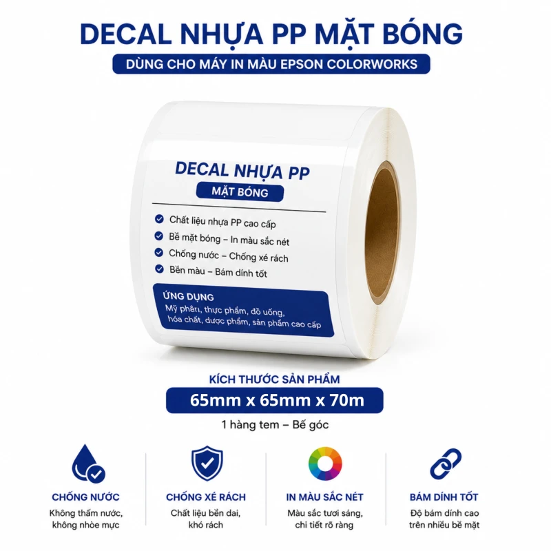 Decal Nhựa Pp Mặt Bóng Khổ 65X65Mm X 70M Dùng Cho Epson Colorworks