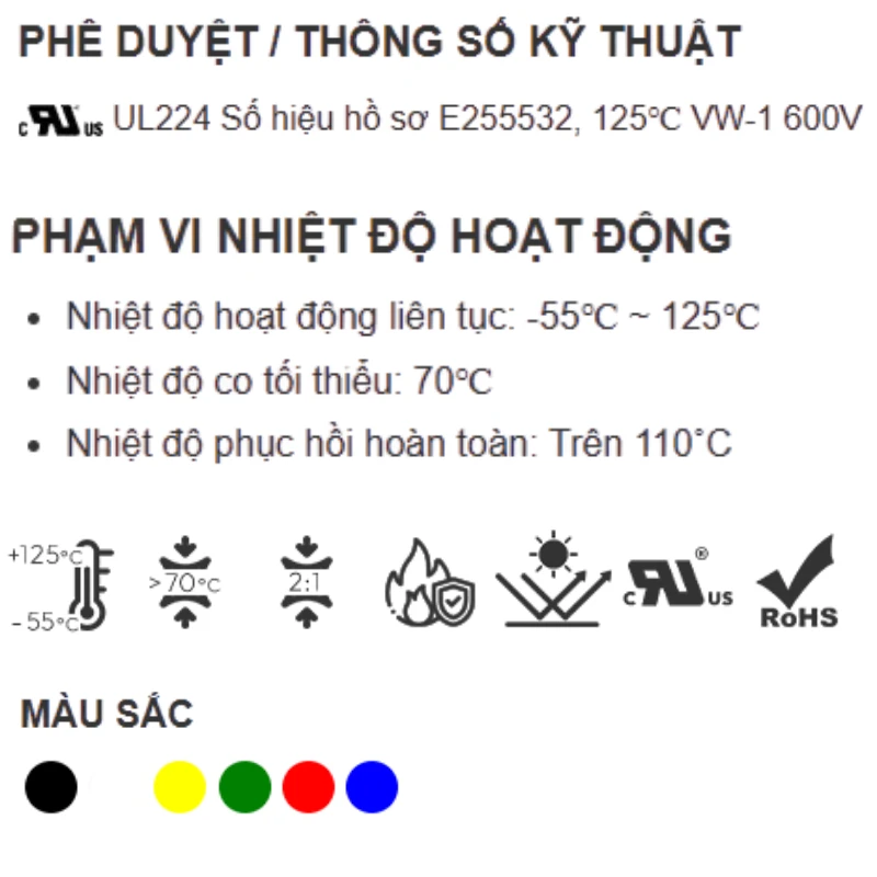 G5 - Ống Co Nhiệt Phổ Thông, Chống Cháy Ul224-Vw1, 600V