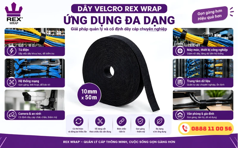 Velcro Rex Wrap 10mm x 50m ứng dụng