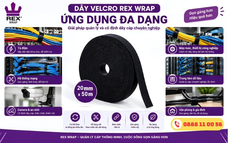 Velcro Rex Wrap 15mm x 50m ứng dụng