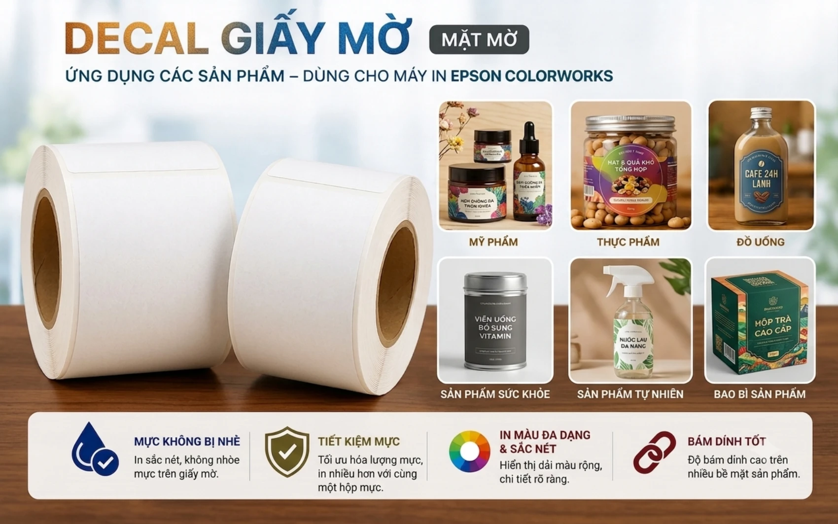 Decal giấy mặt mờ dùng cho máy Epson Colorworks