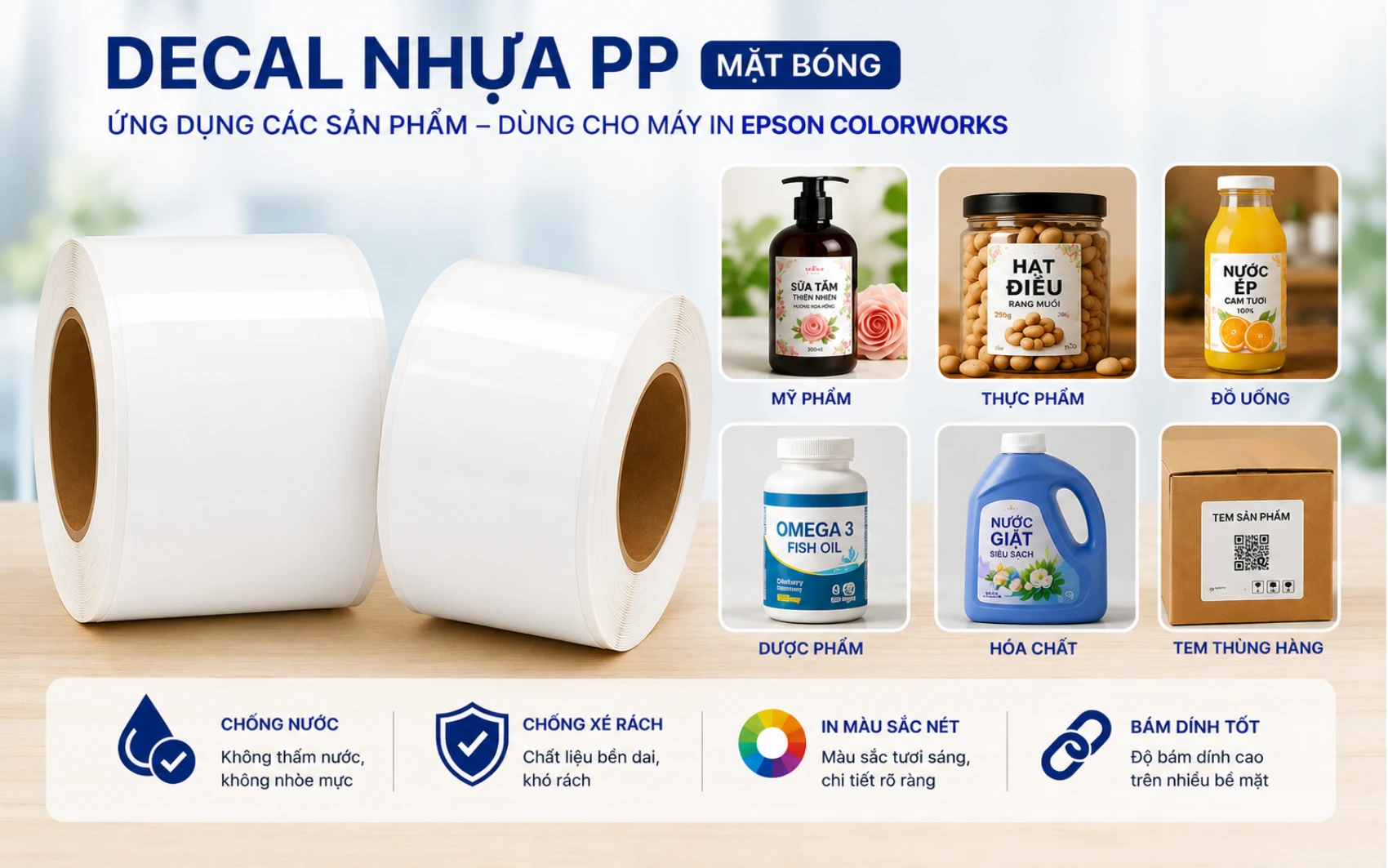 Decal nhựa PP mặt bóng dùng cho máy Epson Colorworks