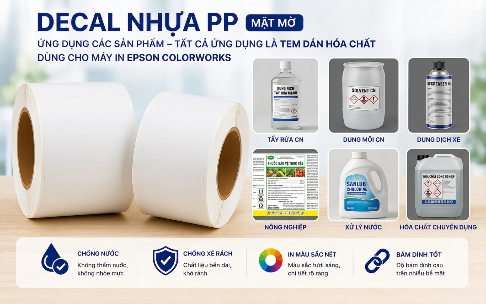 Decal nhựa PP mặt mờ dùng cho máy Epson Colorworks