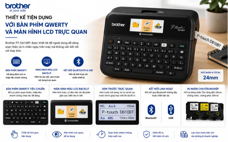 Thiết kế tiện dụng với bàn phím QWERTY và màn hình LCD trực quan