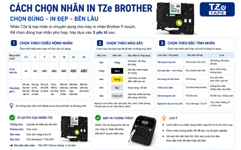 Cách chọn nhãn in TZE cho máy in nhãn Brother PT-D610BT