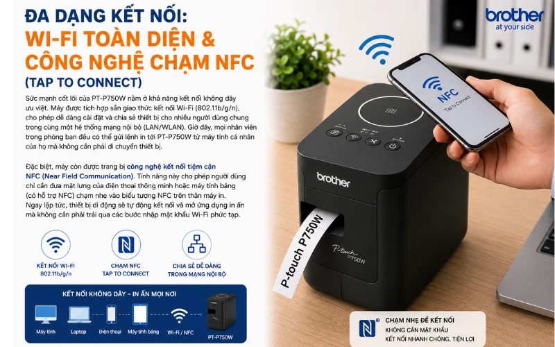 Kết nối NFC máy in nhãn Brother PT-P750W