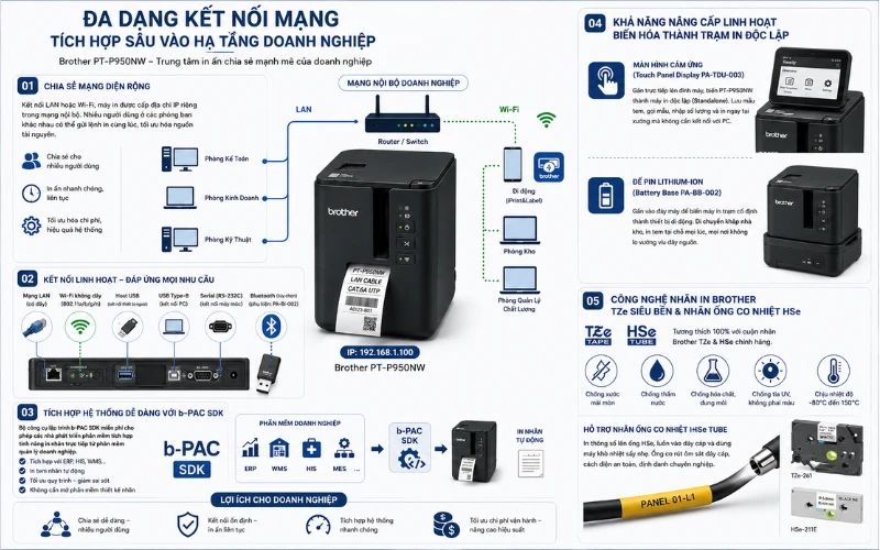 Đa dạng kết nối mạng PT-P950NW