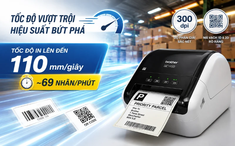 Tốc độ in và chất lượng bản in Brother QL-1100