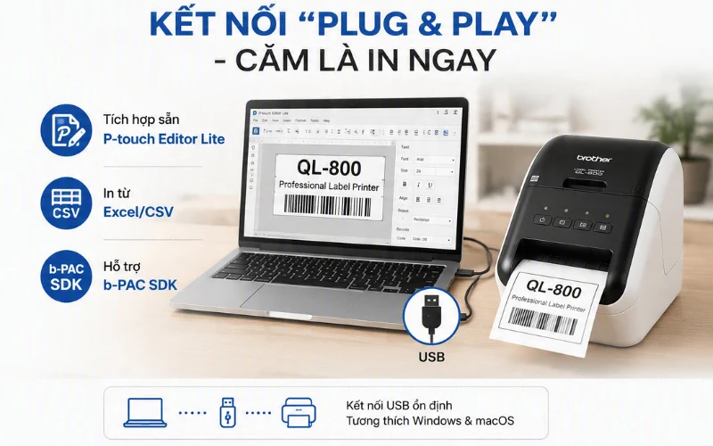 Thiết kế trên màn hình máy tính và in ngay lập tức với Brother QL-800