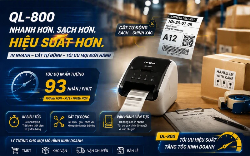 Tốc độ in cao cùng tính năng cắt tự động của Brother QL-800