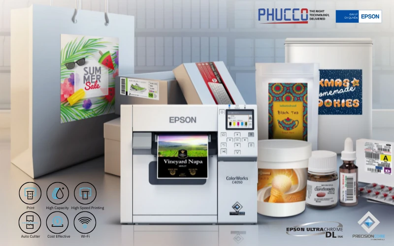 Epson ColorWorks C4050 C31CK03106 | Máy In Nhãn Màu PrecisionCore Chính Hãng