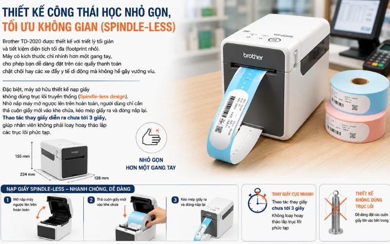 Kích thước siêu nhỏ gọn của máy in Brother TD-2020