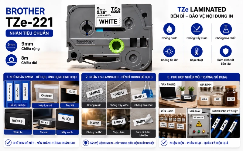 Ứng dụng băng nhãn Brother TZe-221