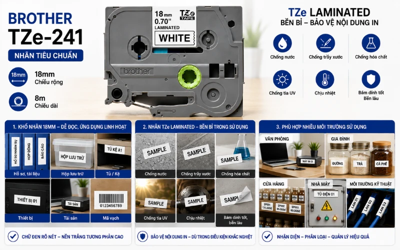 Ứng dụng băng nhãn Brother TZe-241