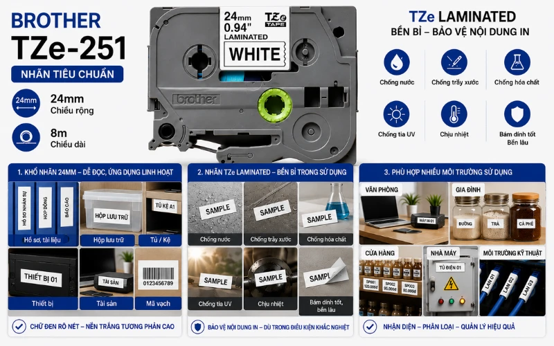 Ứng dụng băng nhãn Brother TZe-251