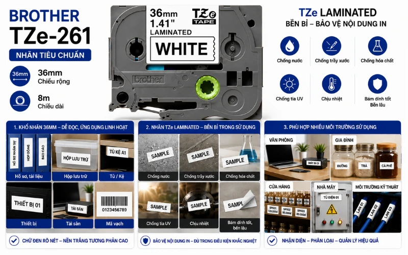 Ứng dụng băng nhãn Brother TZe-261