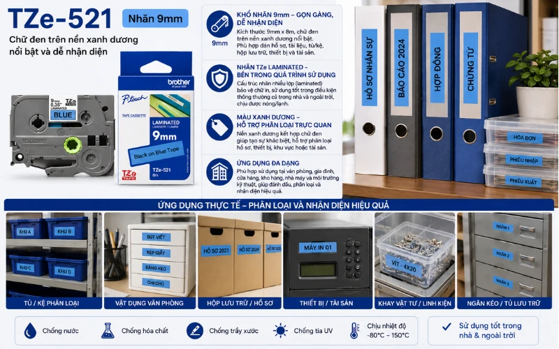 Ứng dụng băng nhãn Brother TZe-521