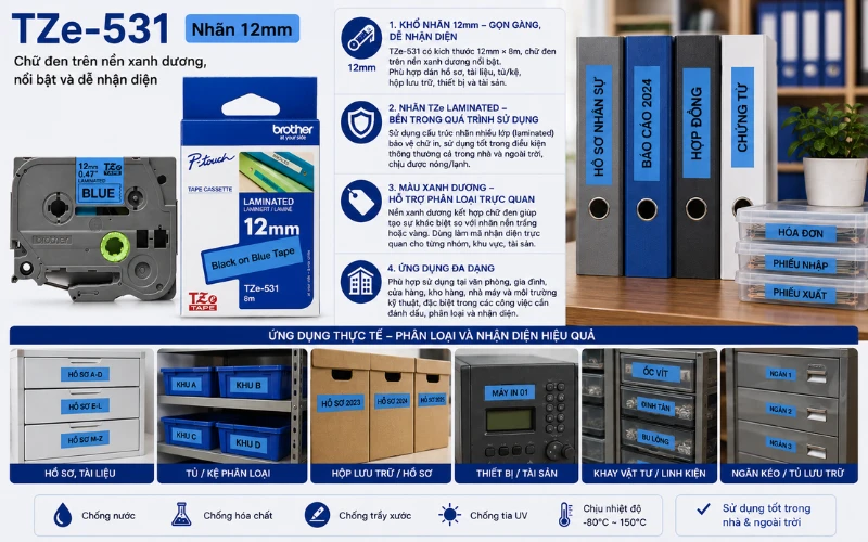 Ứng dụng băng nhãn Brother TZe-531