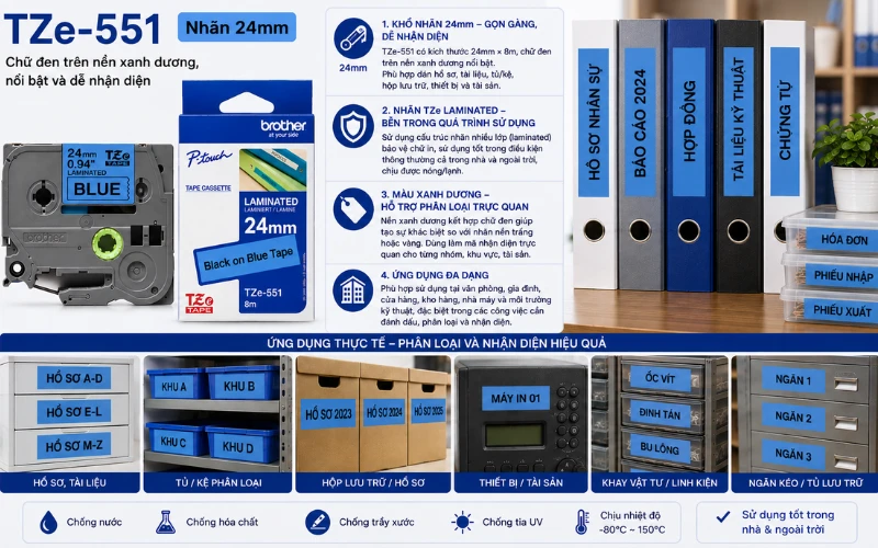 Ứng dụng băng nhãn Brother TZe-551
