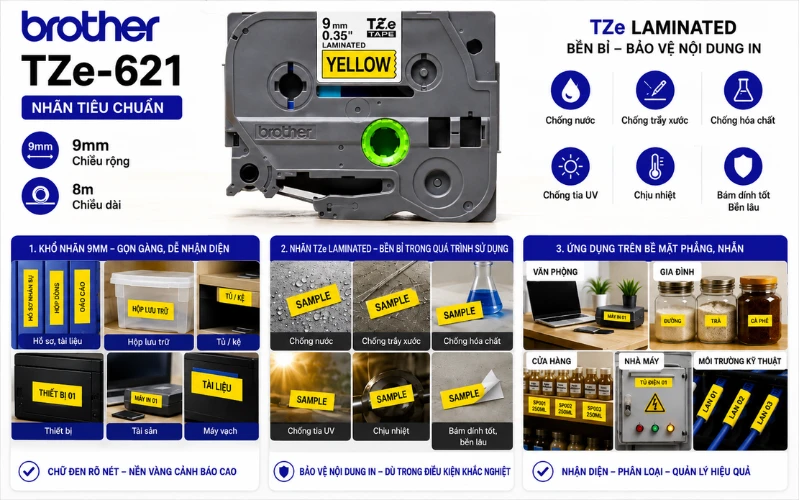 Ứng dụng băng nhãn Brother TZe-621