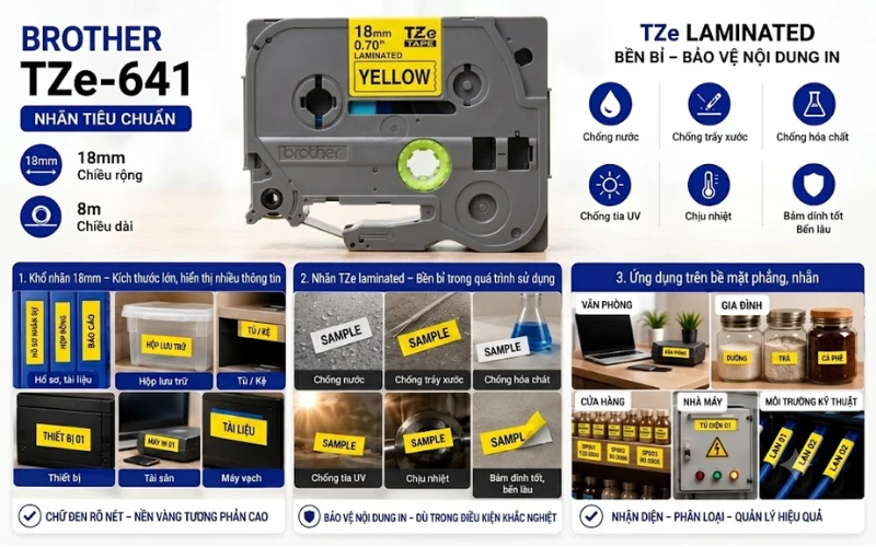 Ứng dụng băng nhãn Brother TZe-641