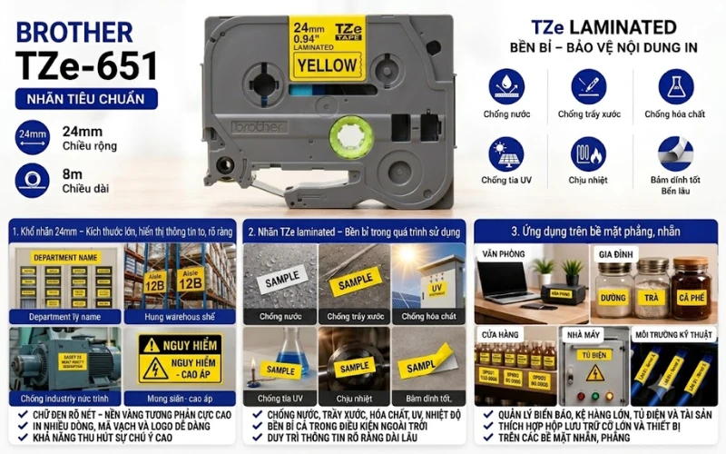 Ứng dụng băng nhãn Brother TZe-651