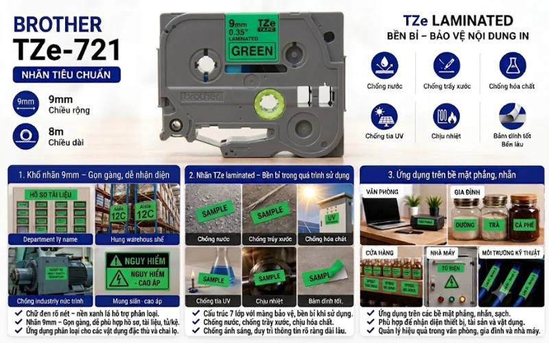 Ứng dụng băng nhãn Brother TZe-721