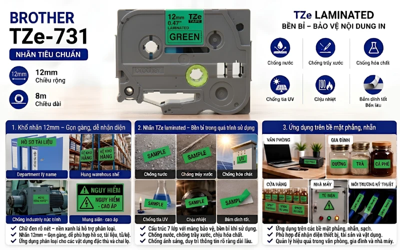 Ứng dụng băng nhãn Brother TZe-731
