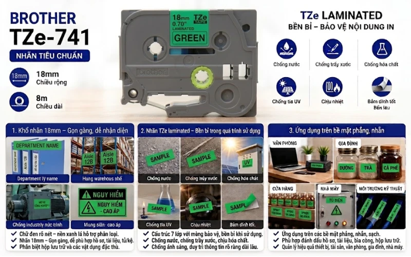 Ứng dụng băng nhãn Brother TZe-741