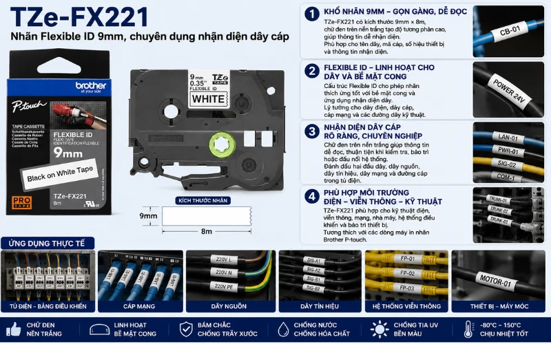 Ứng dụng băng nhãn Brother TZe-FX221