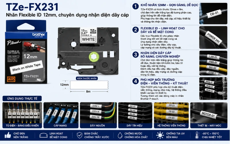 Ứng dụng băng nhãn Brother TZe-FX231