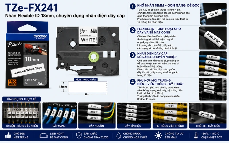 Ứng dụng băng nhãn Brother TZe-FX241