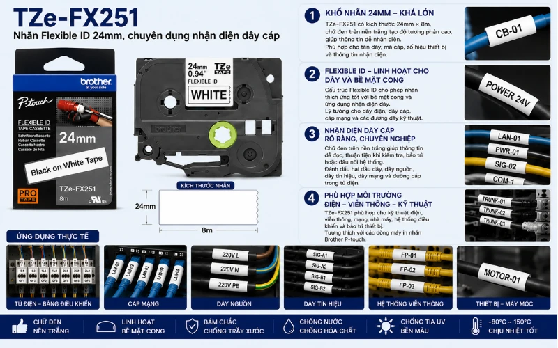 Ứng dụng băng nhãn Brother TZe-FX251