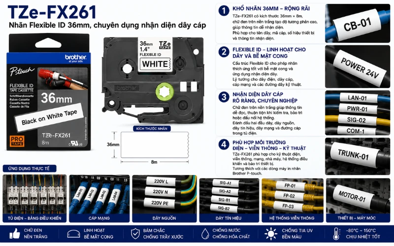 Ứng dụng băng nhãn Brother TZe-FX261