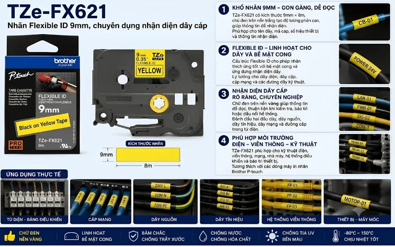 Ứng dụng băng nhãn Brother TZe-FX621