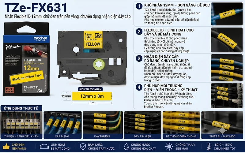 Ứng dụng băng nhãn Brother TZe-FX631