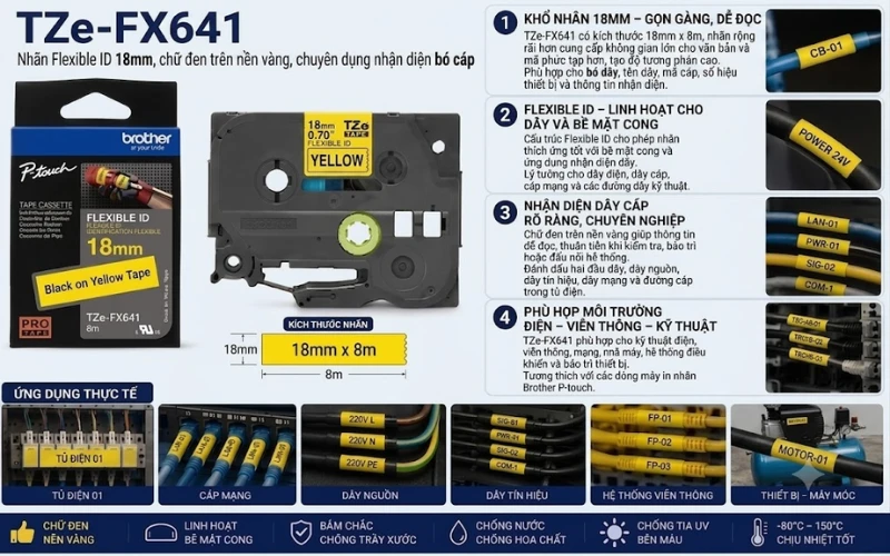 Ứng dụng băng nhãn Brother TZe-FX641