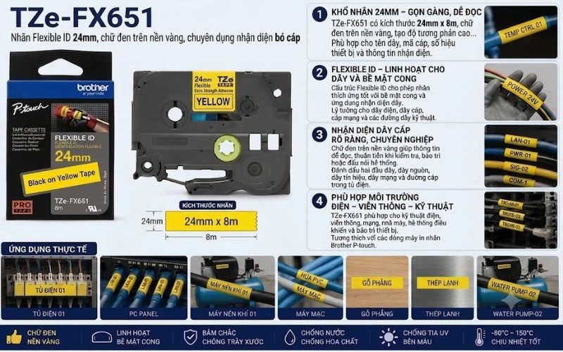 Ứng dụng băng nhãn Brother TZe-FX651