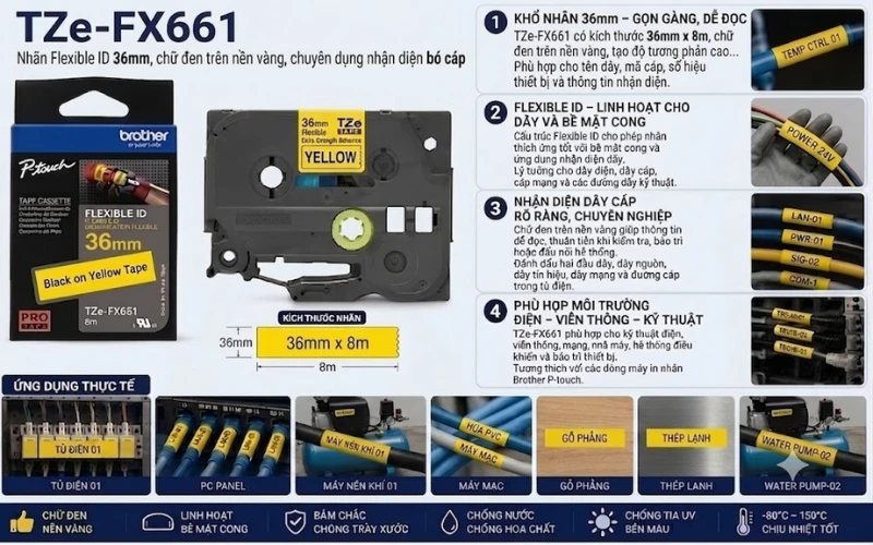 Ứng dụng băng nhãn Brother TZe-FX661