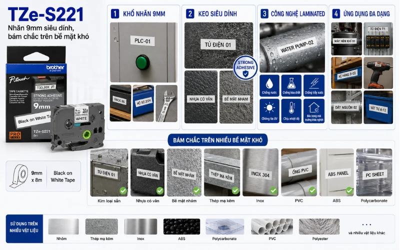 Ứng dụng băng nhãn Brother TZe-S221