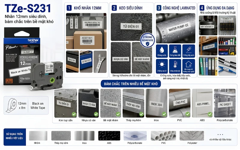Ứng dụng băng nhãn Brother TZe-S231