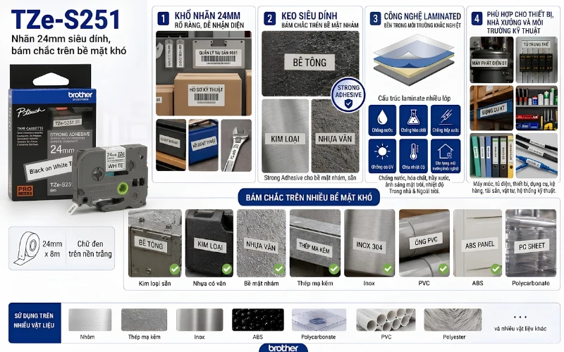 Ứng dụng băng nhãn Brother TZe-S251